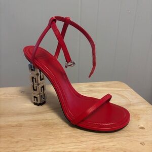 Givenchy G Cube Red Leather Sandals EU 37 | 105mm Logo Heel | Box